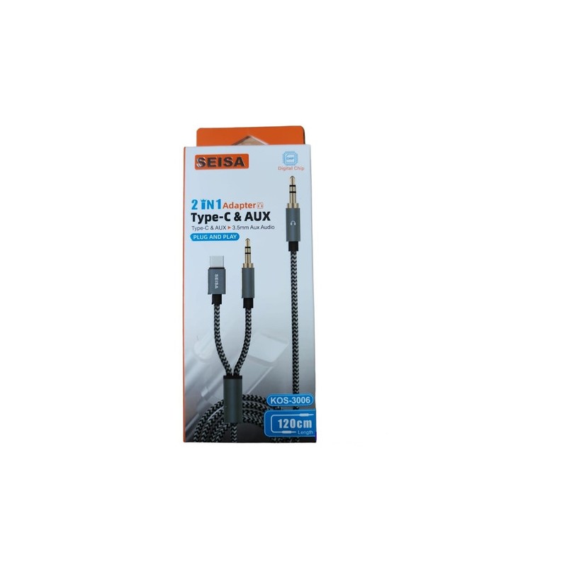 Cable tipo c - aux a 3.5mm aux audio seisa KOS-3006 Cable tipo c - aux a 3.5mm aux audio seisa KOS-3006