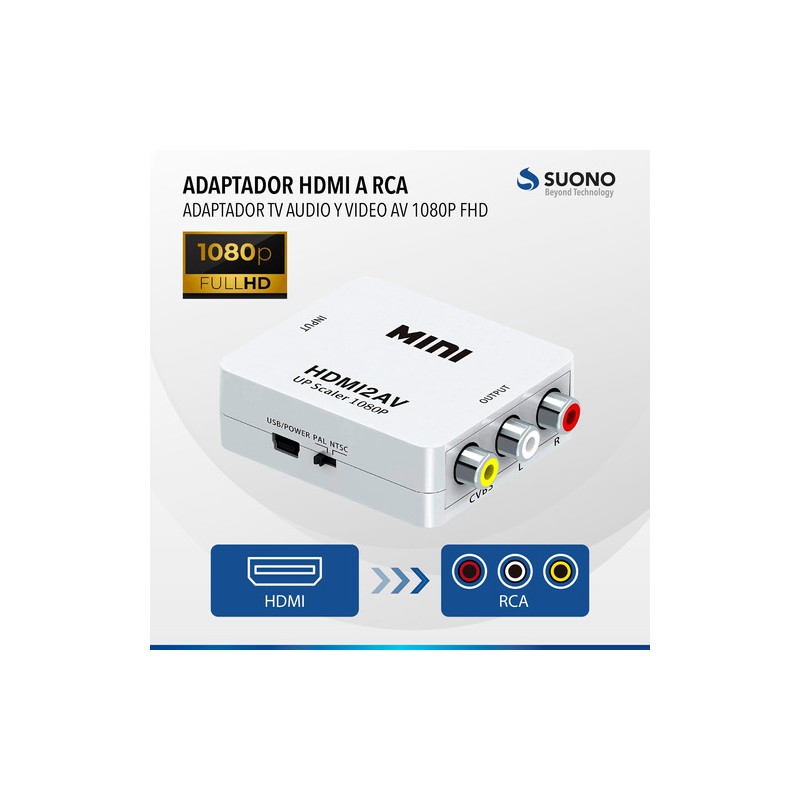Adaptador HDMI-RCA 1080P Suono 2648-49-CH Adaptador HDMI-RCA 1080P Suono 2648-49-CH