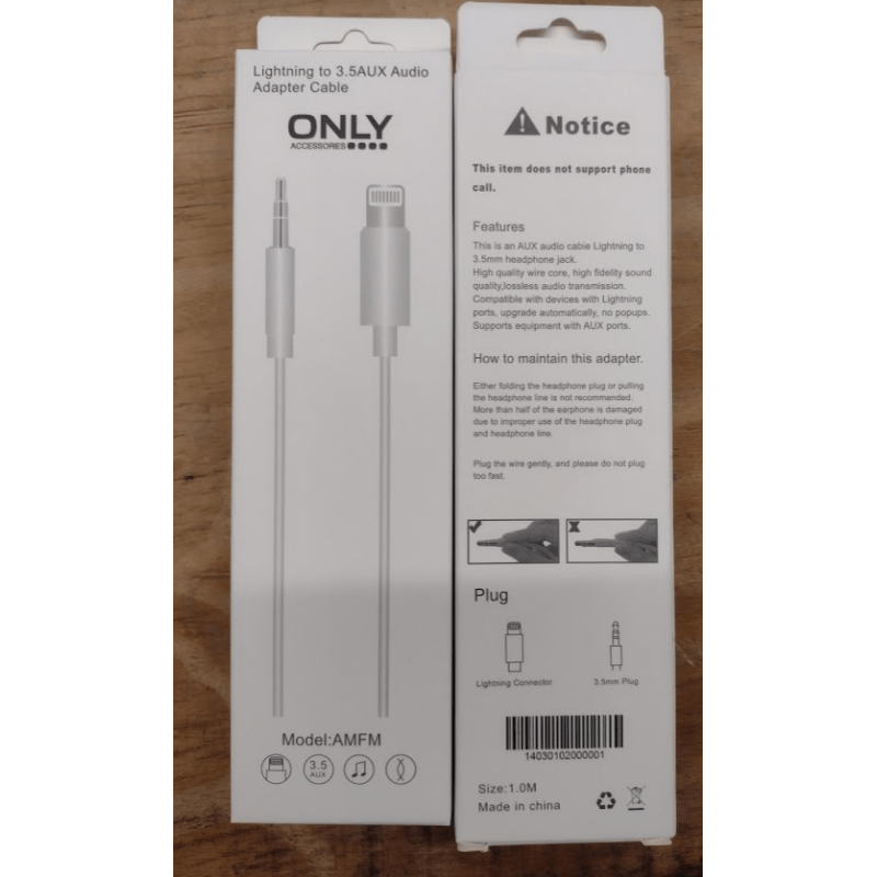 Cable Lightning a Aux 3.5MM ONLY AMFM Cable Lightning a Aux 3.5MM ONLY AMFM