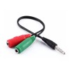 CABLE AUXILIAR MACHO A 2 AUXILIARES HEMBRAS MICROFONO Y AURICULAR ROJO Y VERDE